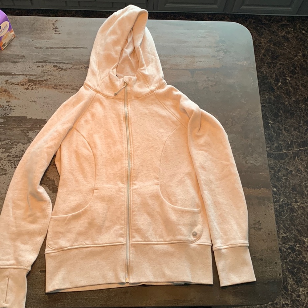 Crz yoga zip up hooded sweatshirt large woman’s cream color